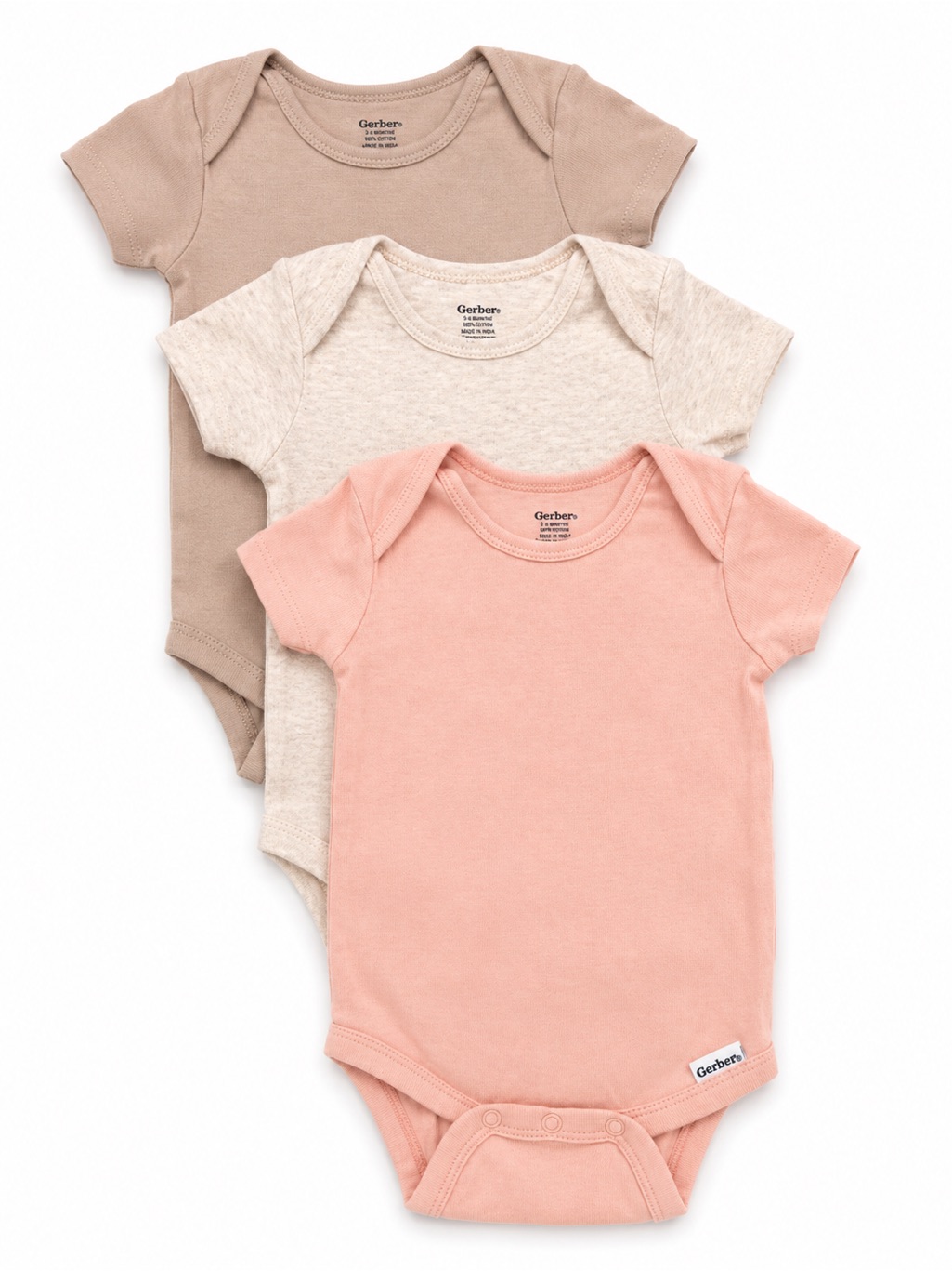 Gerber Short-Sleeve Onesie Set In Pink, Cream & Brown